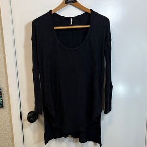 Free People Black Long Sleeve Waffle Top